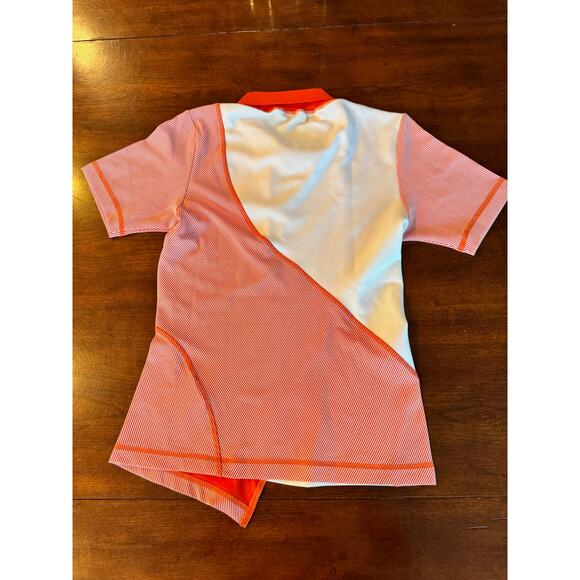 Adidas x Stella McCartney Shirt Sz Med Wmns Golf Polo Orange White Short Sleeve - Picture 2 of 6